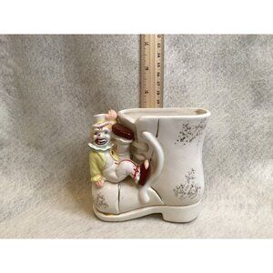 Vintage Ceramic Clown Boot Planter Vase 6"